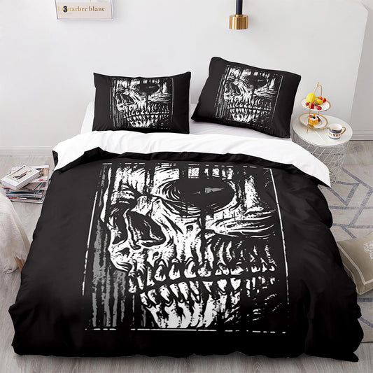 Skull Demon Bedding Set - Hellspawn Bone Pattern 4-Piece Gothic Duvet Cover