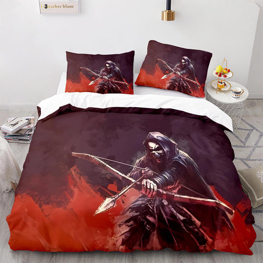 Skeleton Archer Bedding Set - Gothic Fantasy Printed Comforter with Bone Bow Design