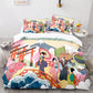 Edo Period Floral Kimono Pattern Duvet Cover Set with Pillowcases