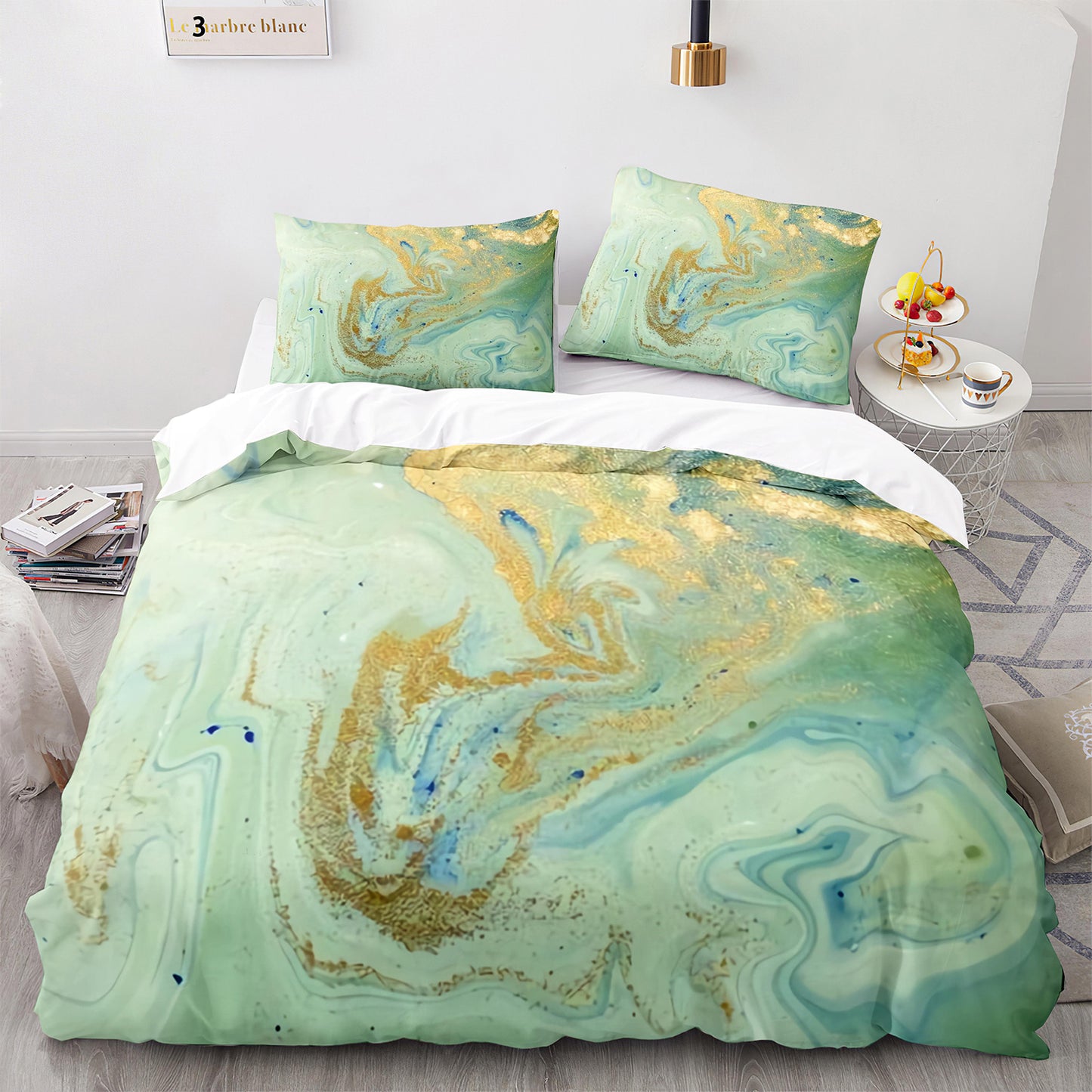 Premium Marble-Inspired Bed Set C Queen/King Size