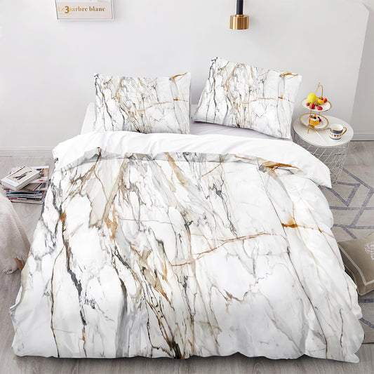 Classic Black & White Marble Print Bed Set