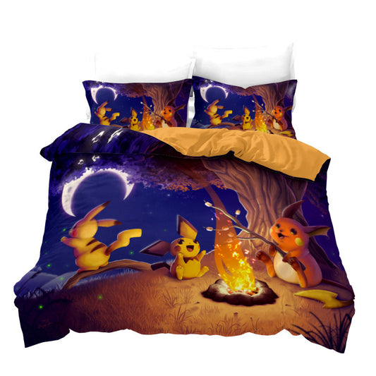 Pikachu Cartoon Bedding Set - High-Quality 4PC for Anime Lovers