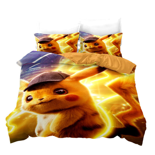 Cozy Pikachu Quilt Cover Set - Perfect Gift for Gamers & Fans