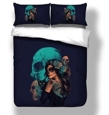 Mystic Night Bedding Set - Skull & Tattooed Woman with Cat