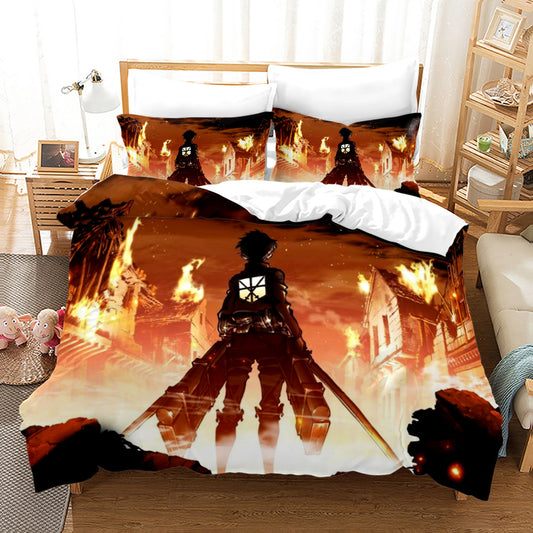 Attack on Titan 3D Comforter and bed sheet 3pcs set