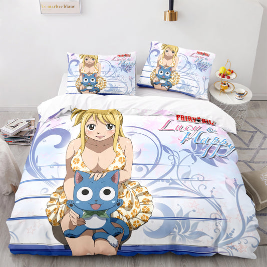 Fairy Tail comforter and bed sheet set Lucy and Happy