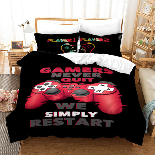 3D comforter and bed sheet set Gamers never quit we simply restart