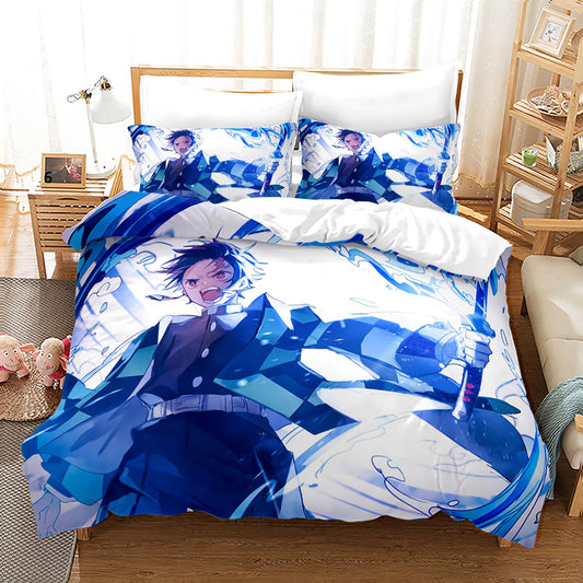 Demon slayer Kamado Tanjirou comforter bedsheet set blue