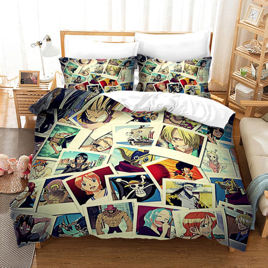 One Piece Fotos Bettdecke und Bettlaken 4-teiliges Set 