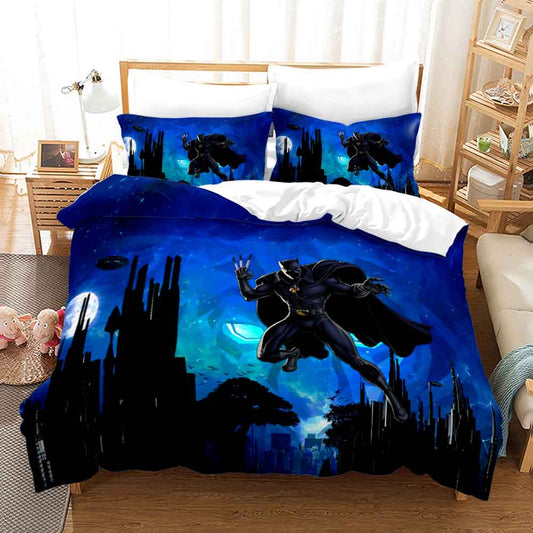 3D Comforter and bed sheet 4pcs set Black Panther in the dark