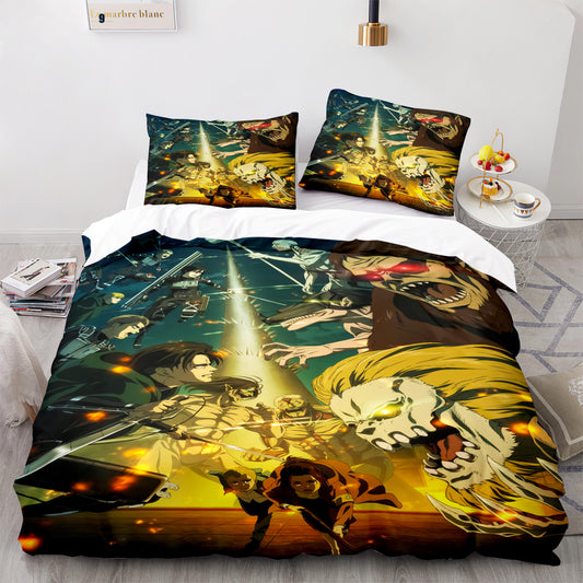 Attack on Titan 3D Comforter and bed sheet set fighting