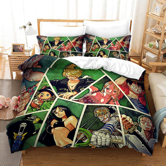 3D Comforter and bed sheet 4pcs set One Piece Luffy and his friends