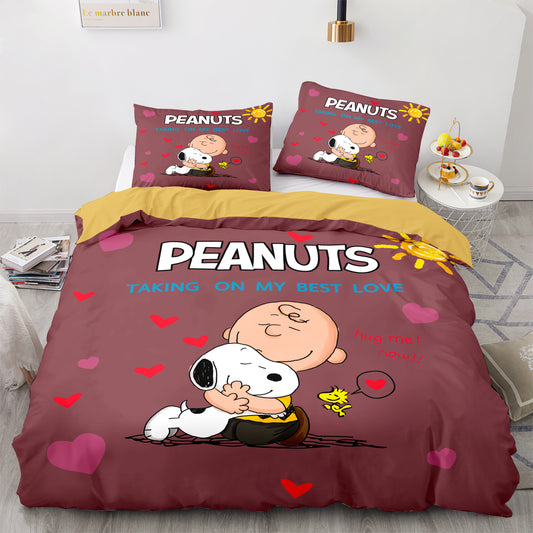 3D Snoopy comforter and bed sheet set hug me now