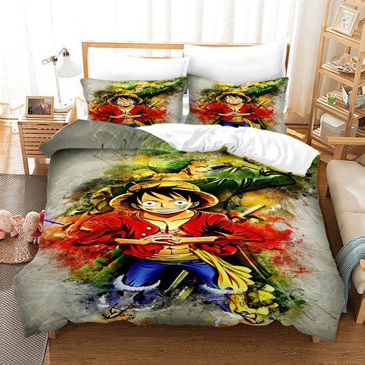 3D Comforter and bed sheet 4pcs set One Piece Luffy and Zoro