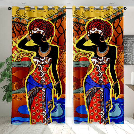 African Style Blackout Linen Drapes Thermal Insulated Window Curtain Panels for Bedroom