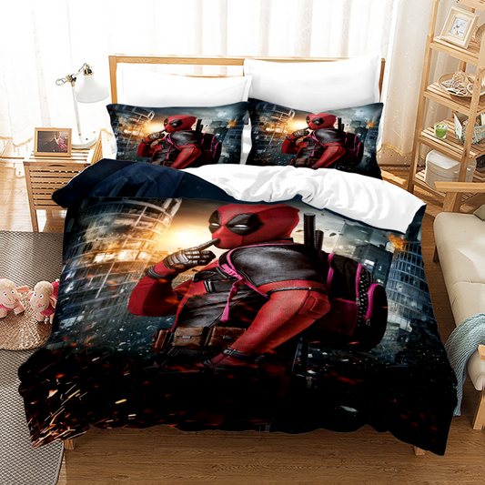 Marvel Deadpool Twin Size 4 Pcs Comforter And Bed Sheet Set