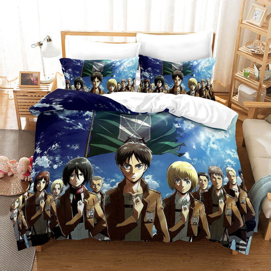 Attack on Titan 3D Comforter and bed sheet 3pcs set trainee squad