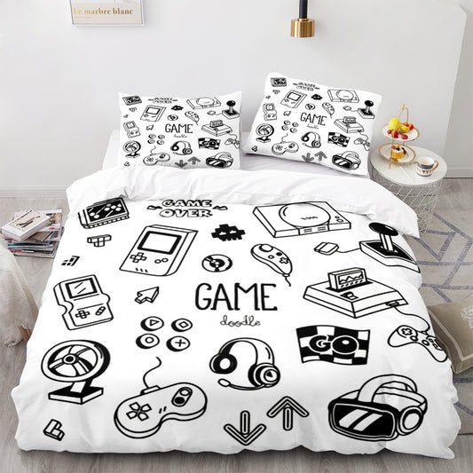 3D nostalgic comforter and bed sheet set game time