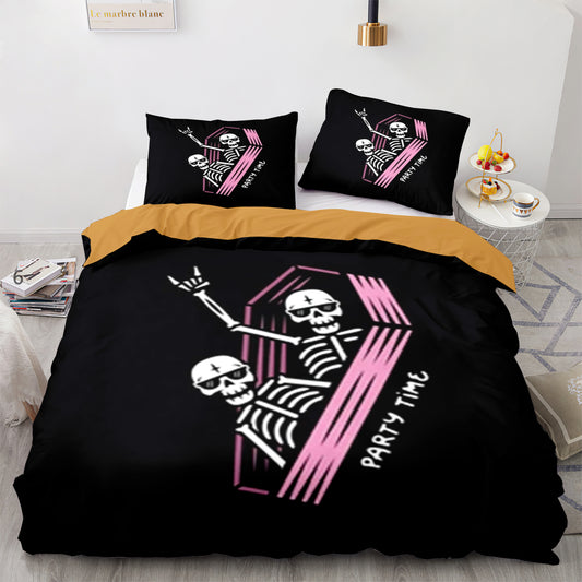 Skull party time comforter and bedsheet set