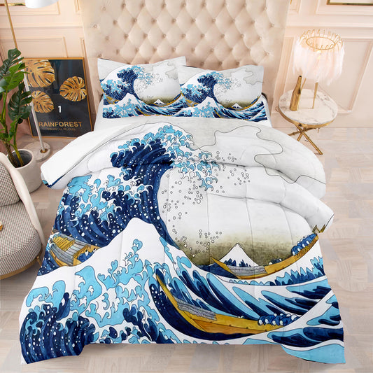 Japanese Style Waves Print Comforter Set King Size