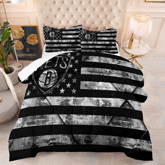 Brooklyn Nets black and white comforter set with filling