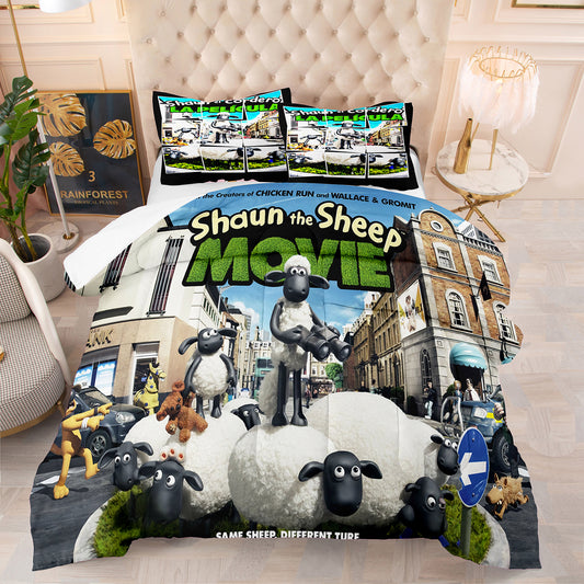 3D-Bettwäsche-Set mit Steppdecke Shaun das Schaf 