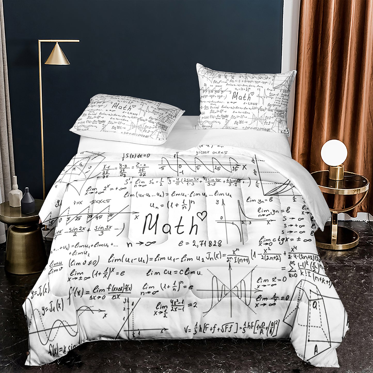 Mathematical Formula Comforter Set WHITE