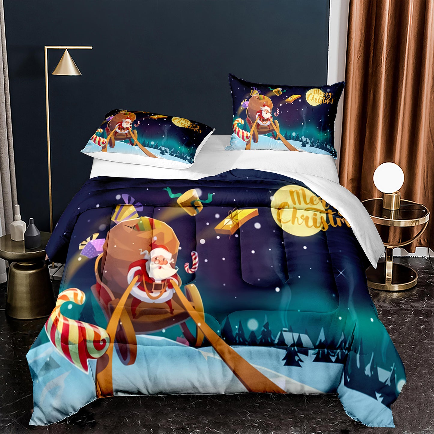 Happy Christmas 3D Comforter And Bed Sheet Set