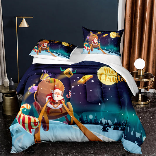 Happy Christmas 3D Comforter And Bed Sheet Set