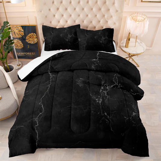 3D black marble stripes comforter set