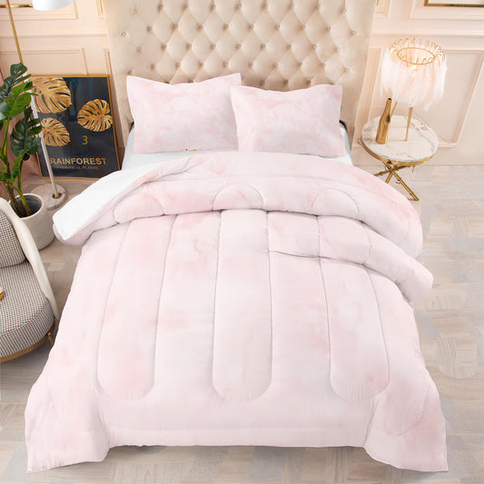 3D girl like pink series marble stripes comforter set