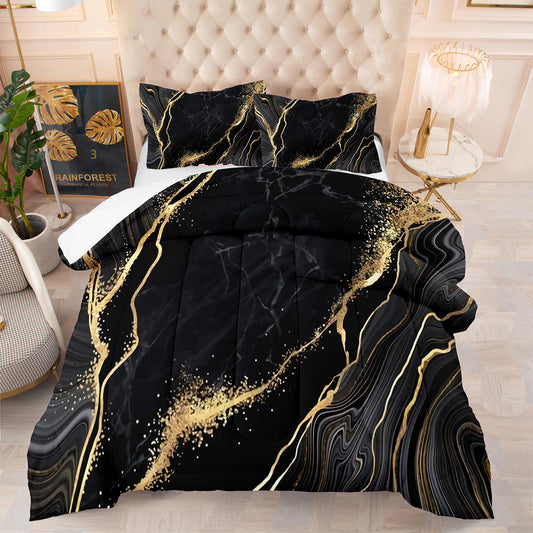 3D dark black series marble crack stripes comforter set