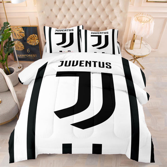 Juventus Schwarz und Weiß Twin Size 3-teiliges Bettwäsche-Set 