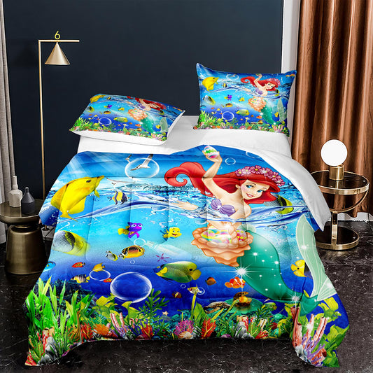 3D cotton bedding set mermaid playing with fish