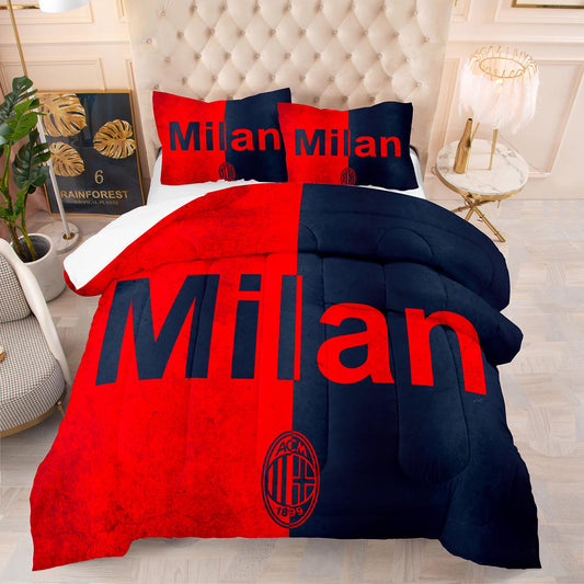 AC Milan Football Club Comforter And Bedsheet Set Red And Black Color Matching