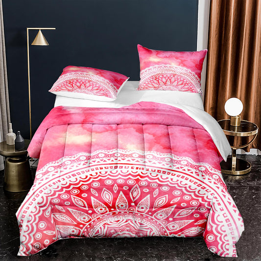 Bohemian Style 3pcs Duvet And Comforter Set Pink