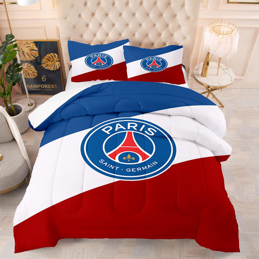 Paris Saint-Germain Bettdecke und Bettlaken-Set Hintergrund mit französischer Flagge 