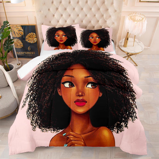 Big eyes black girl 3D twin size comforter set