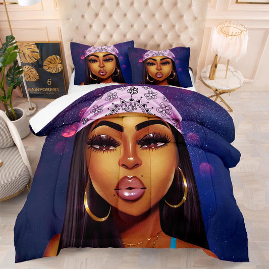 3D queen size comforter set black girl wearing a kerchief