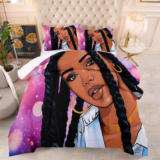 Comic style beautiful black girl comforter set for girls