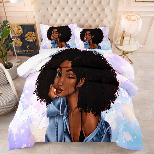 3D comforter and bedsheet set stylish black girl