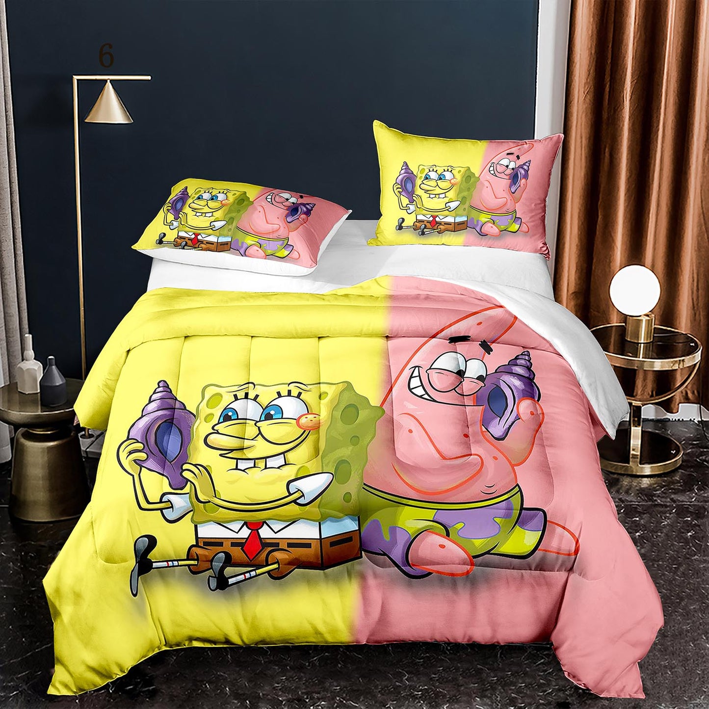 3D-Bettwäsche-Set mit Steppdecke SpongeBob SquarePants und Patrick Star 