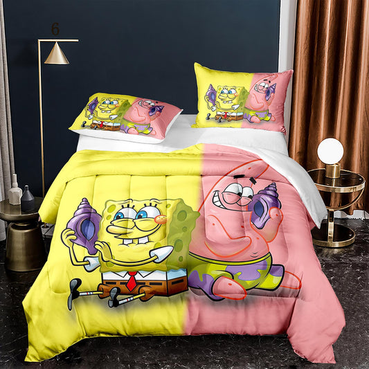 3D-Bettwäsche-Set mit Steppdecke SpongeBob SquarePants und Patrick Star 