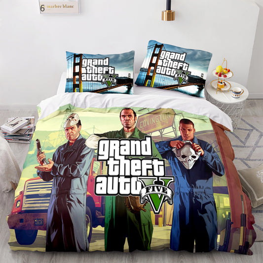 3D comforter and bedsheet set of GTA wallpaper printing