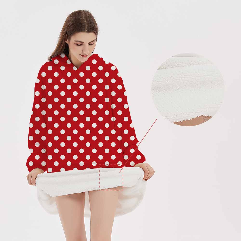 3d white spots red background blanket hoodie winter homewear for women