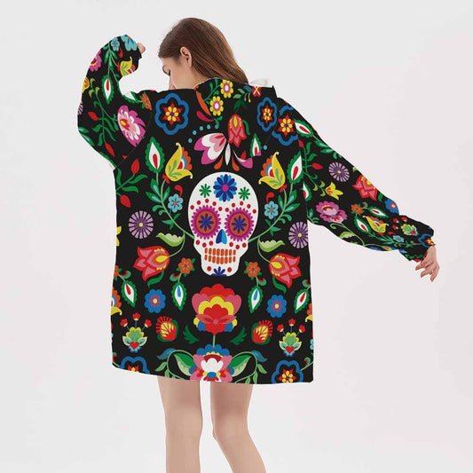 3d flower skull winter homewear blanket hoodie