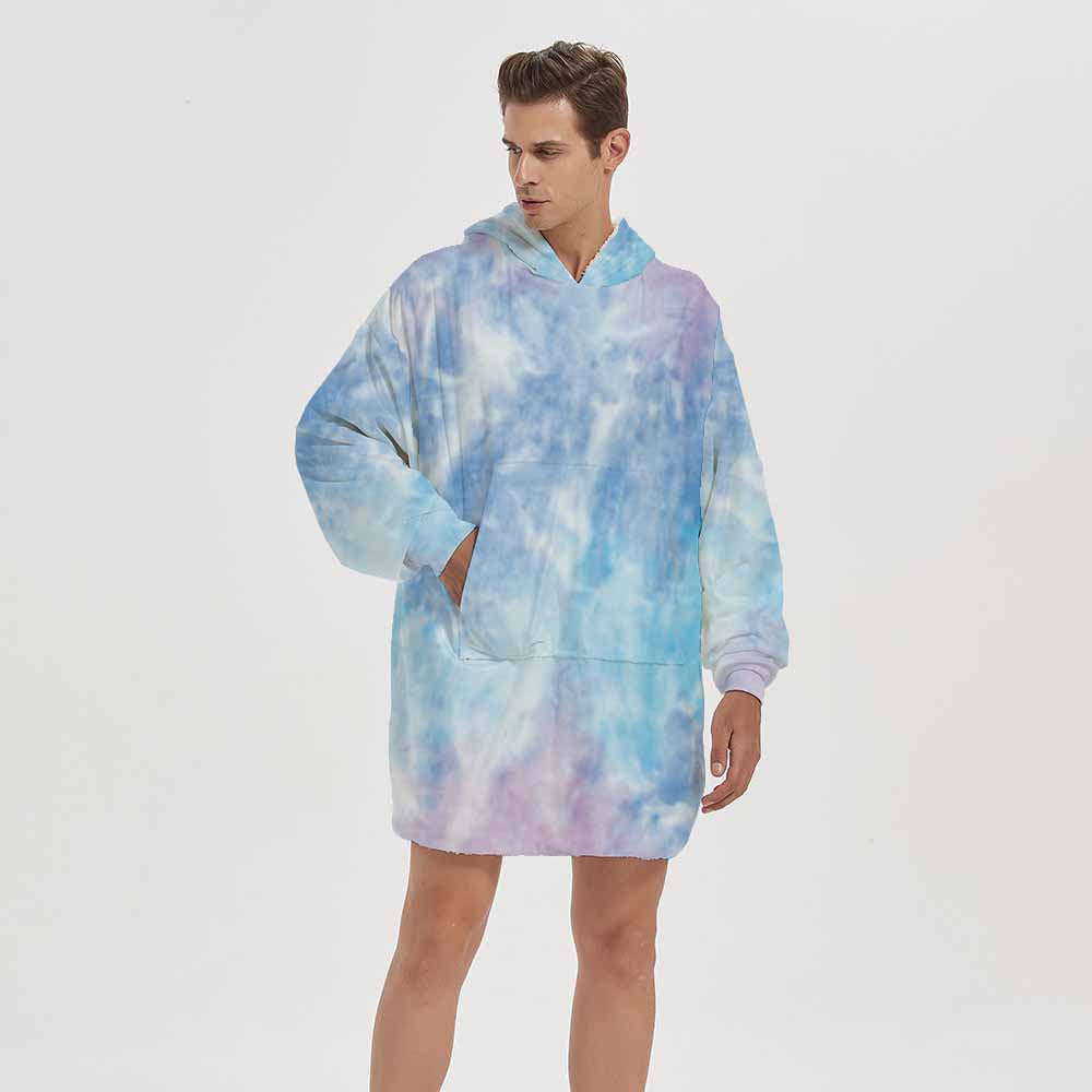 3d tie dye homewear blanket hoodie light blue