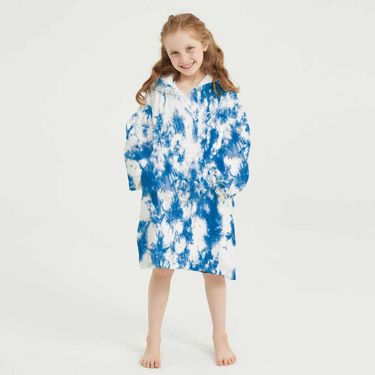 3d tie dye homewear blanket hoodie blue and white for kids