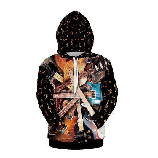 Free Shipping Unique Hoodies Pullover 3d Guitar Printed Sweatshirts