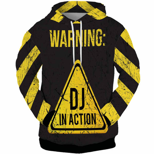 Free Shipping Warning Cordon DJ In Action Hoodie Pullover 3d Print Sweatshirts